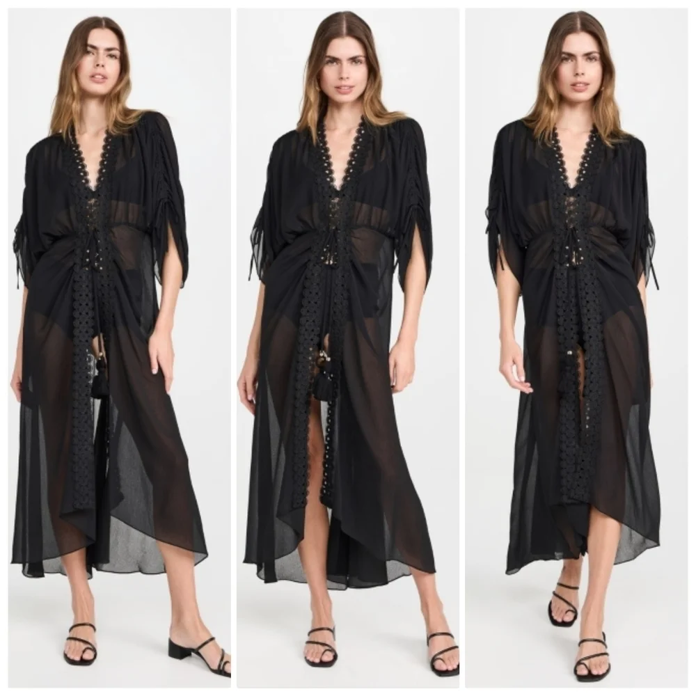 New Ramy Brook Raelynn Black Maxi Dress Swim Beach Cover-Up Large NWT